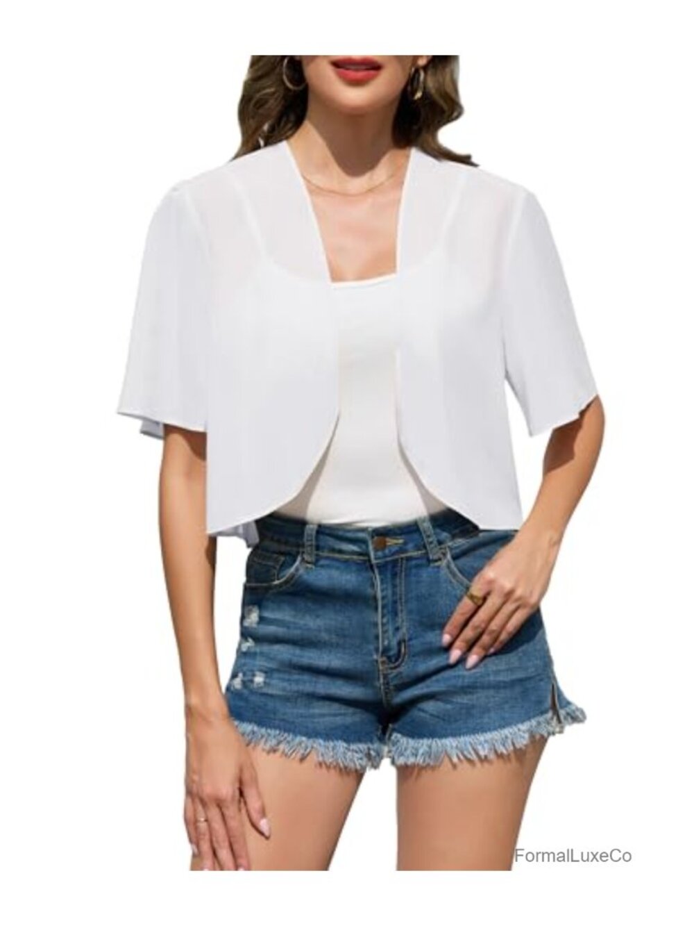 Chiffon Bolero Shrug Short Sleeve Cropped Cardigan for Dress